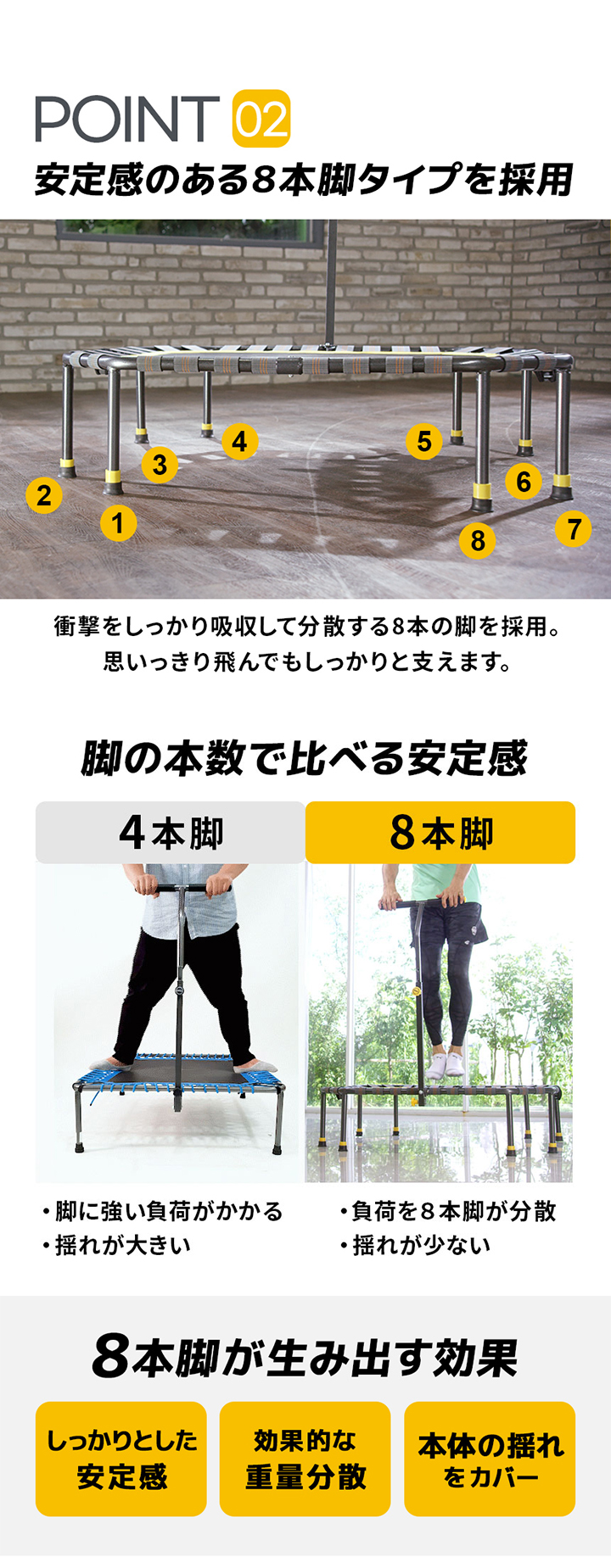 安定感のある８本足を採用