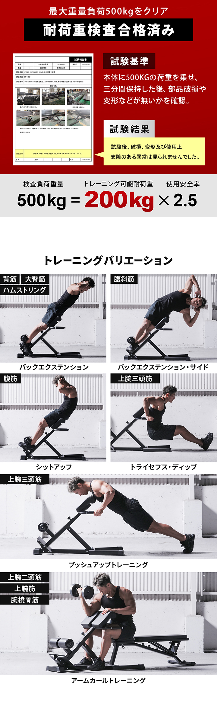 耐荷重検査実施済み、トレーニングイメージ