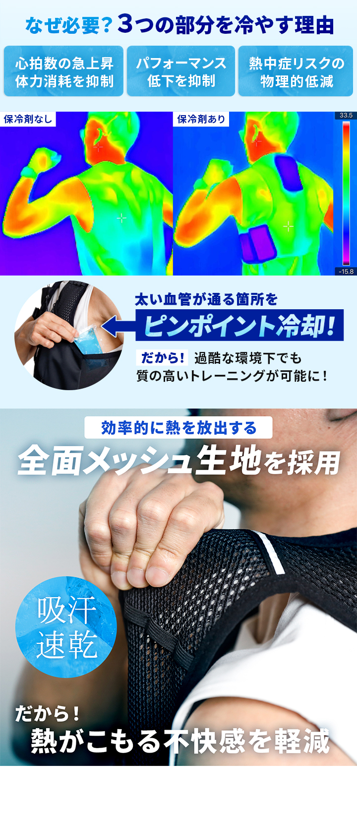 太い血管が通る場所をピンポイント冷却！