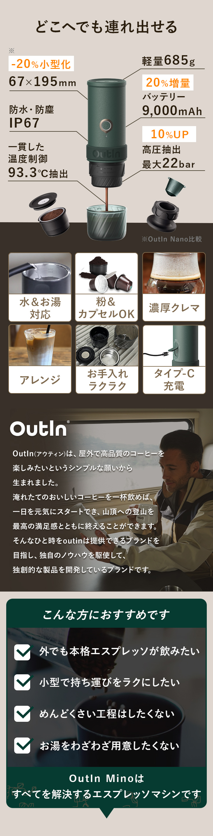 水をいれるだけ！ボタン1つで本格エスプレッソが味わえる