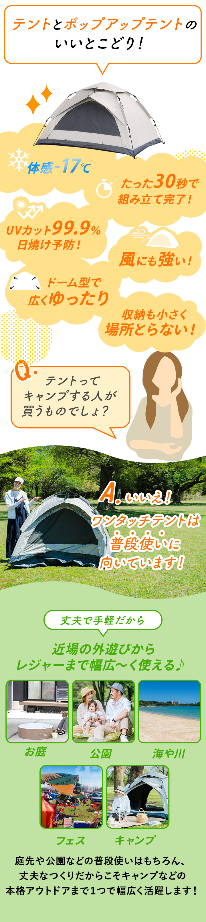 ワンタッチテントで解決