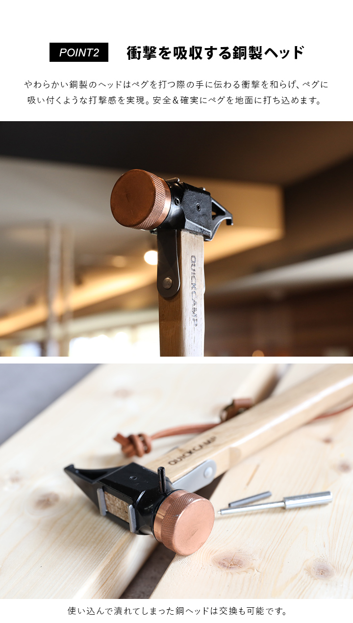 衝撃を吸収する銅製ヘッド