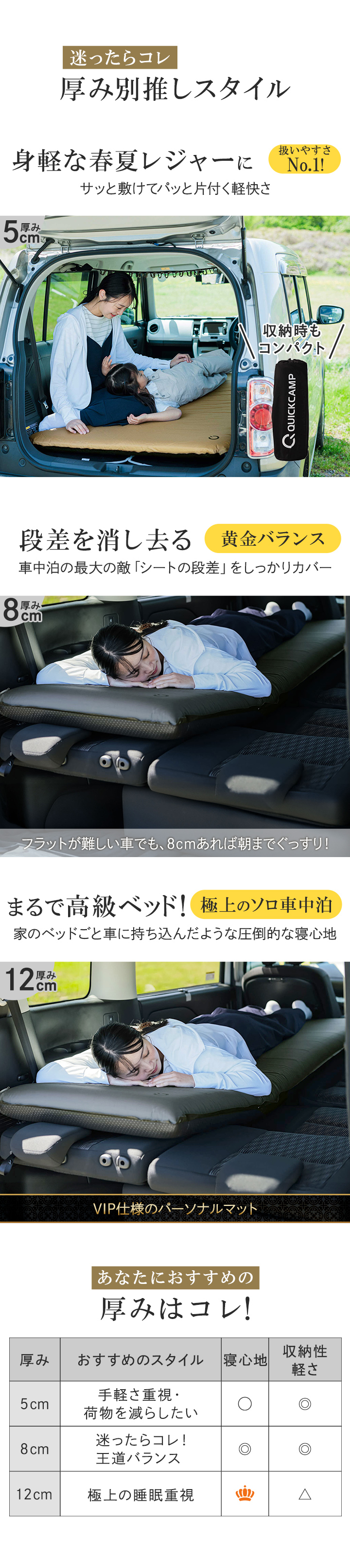 クイックキャンプ QUICKCAMP 車中泊マットシングル