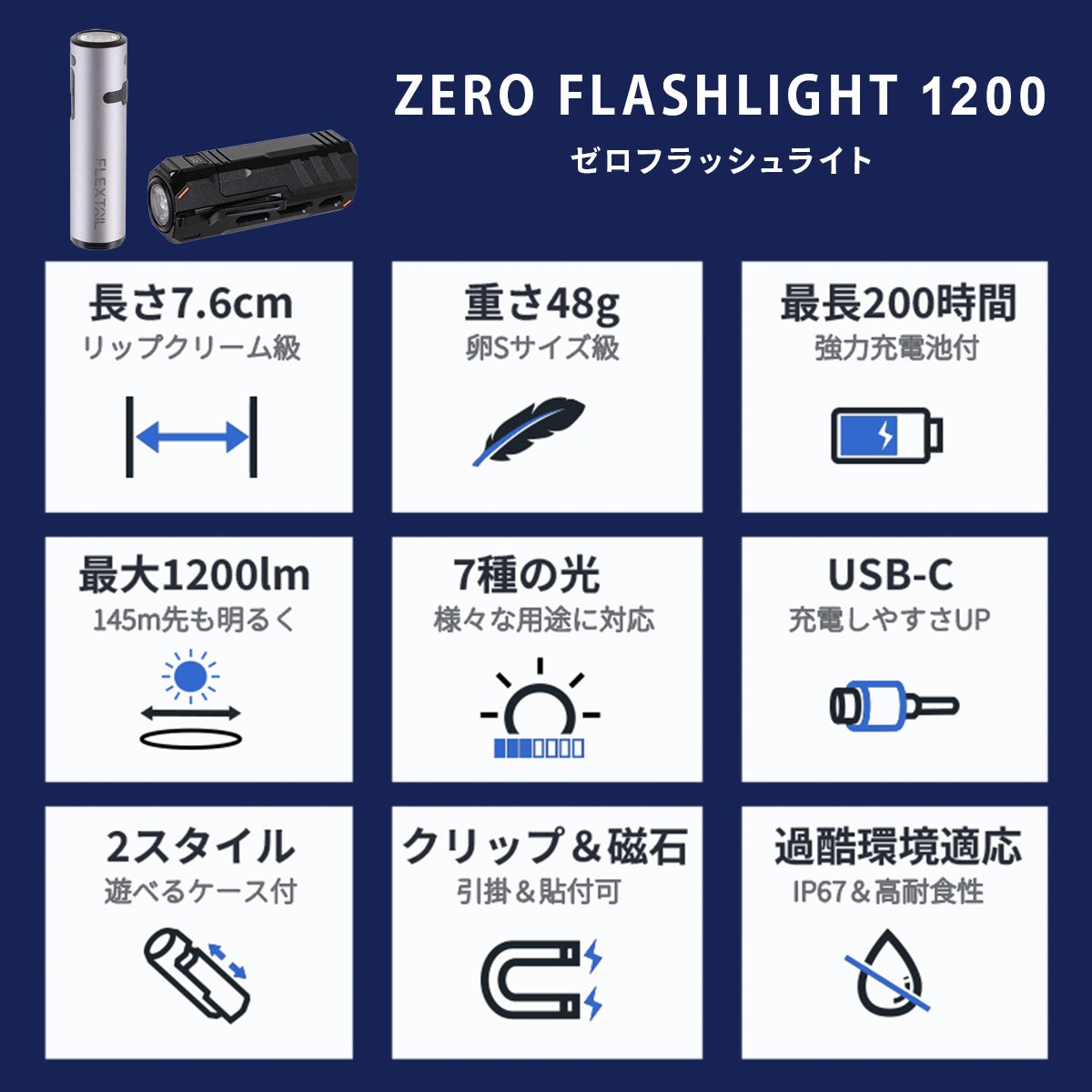 ゼロフラッシュライト zero flashlight ハンディライト ブラック