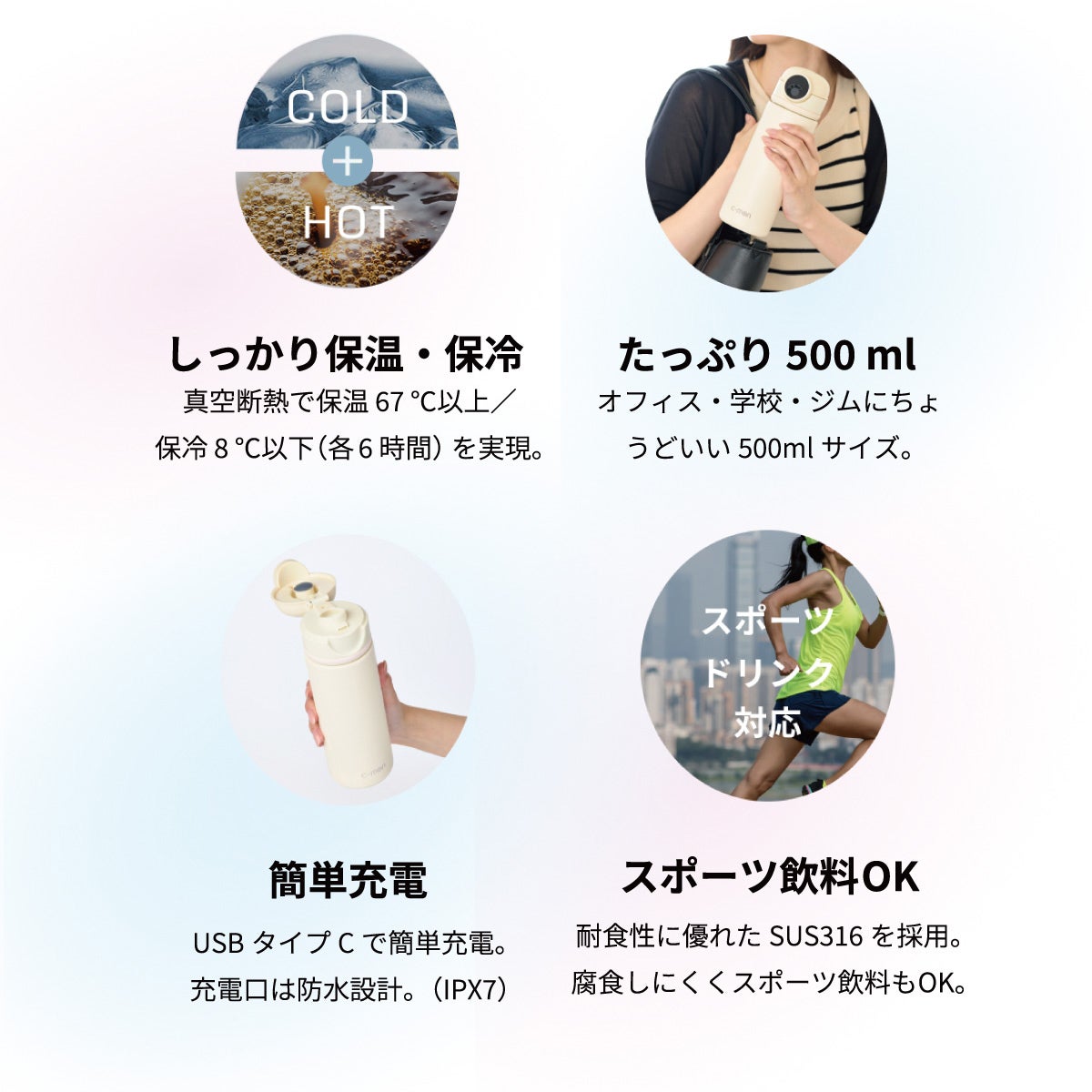 指紋センサー付き真空断熱ボトル 水筒 CM01-500 | YOCABITO スポーツ