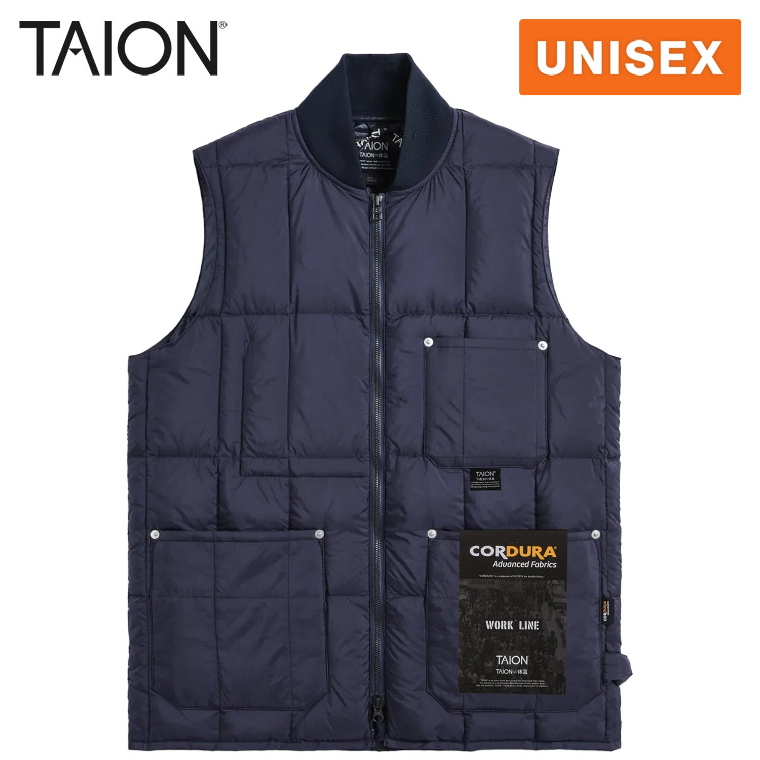 ワーク リブネックWジップ ダウンベスト メンズ レディース TAION