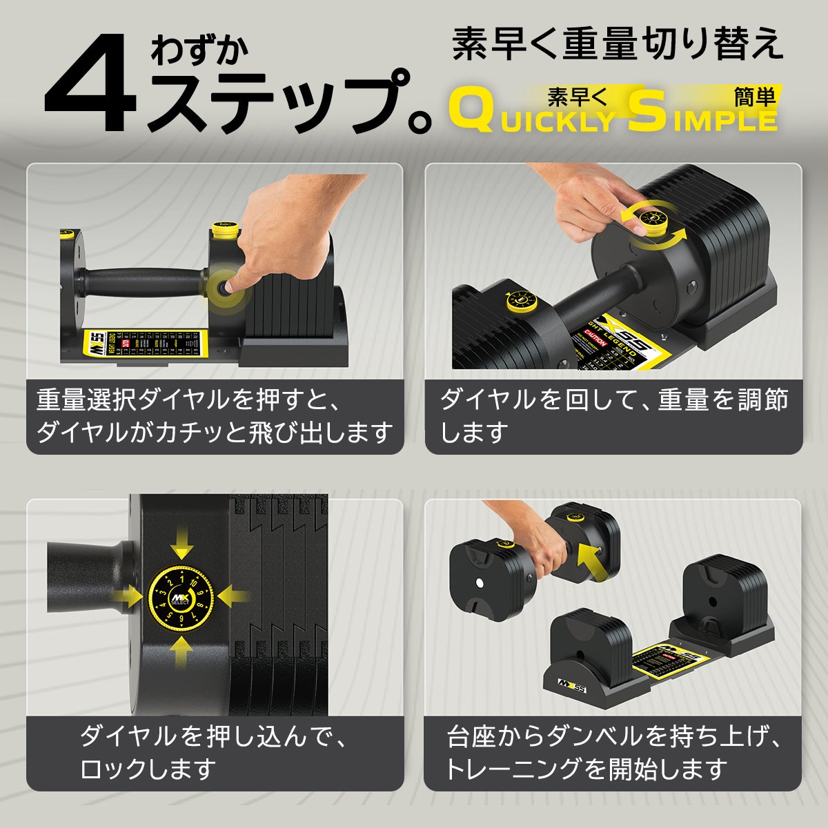 可変式ダンベル 25kg ラバーハンドル 1台【4.9kg～25.3kg | 約2.27kg