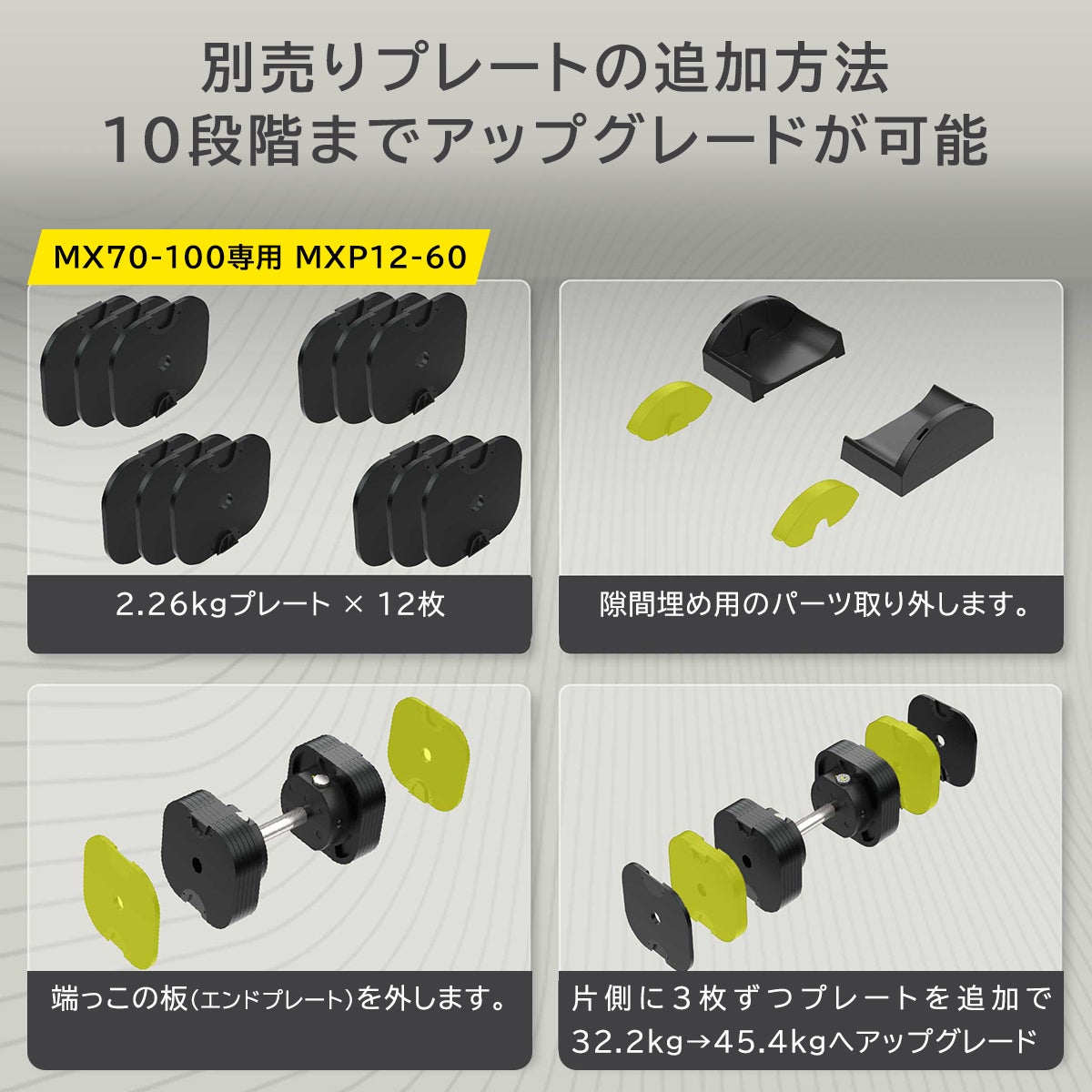 可変式ダンベル 32kg ラバーハンドル 1台 【5.9kg～32.2kg | 約5kg刻み