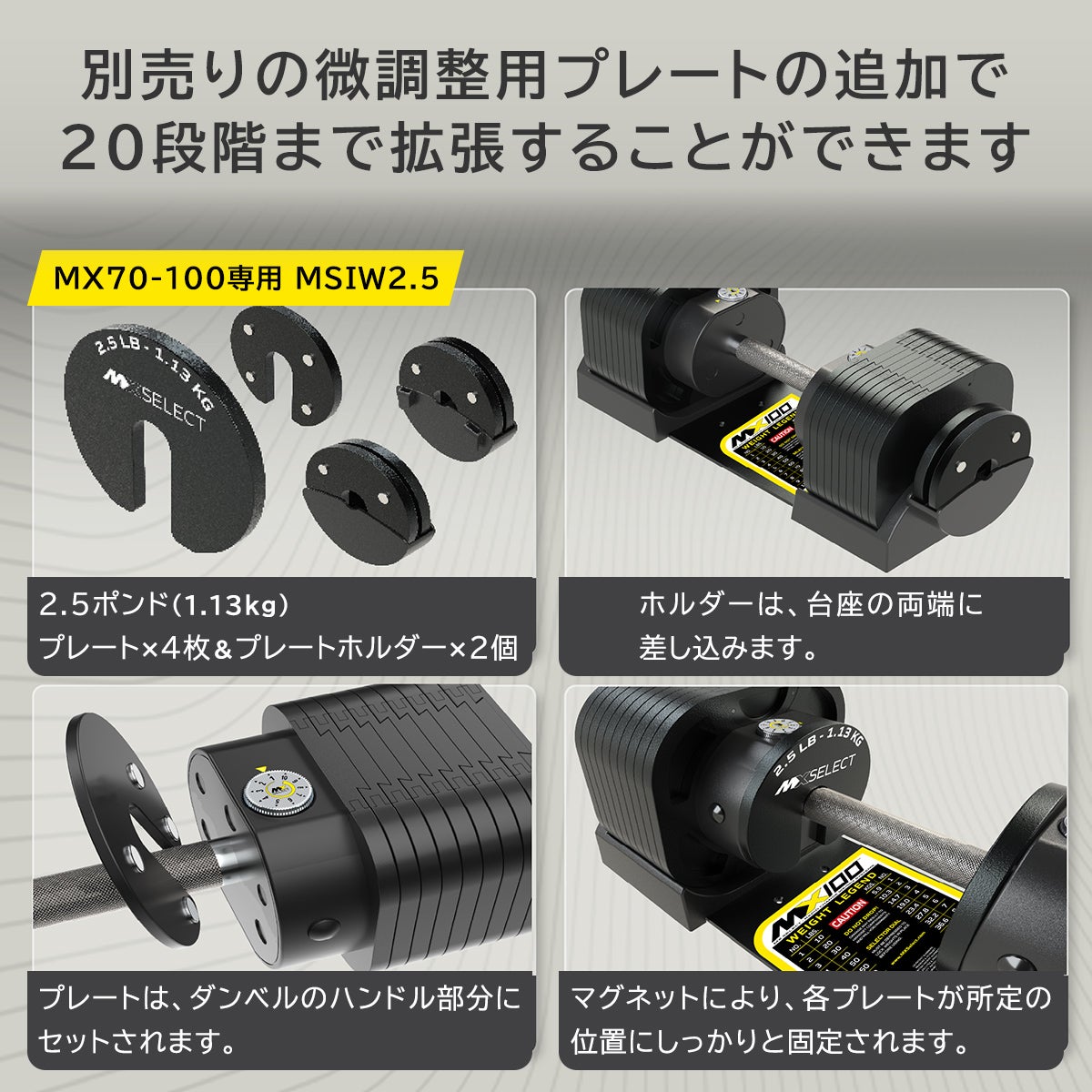 可変式ダンベル 32kg ラバーハンドル 1台 【5.9kg～32.2kg | 約5kg刻み