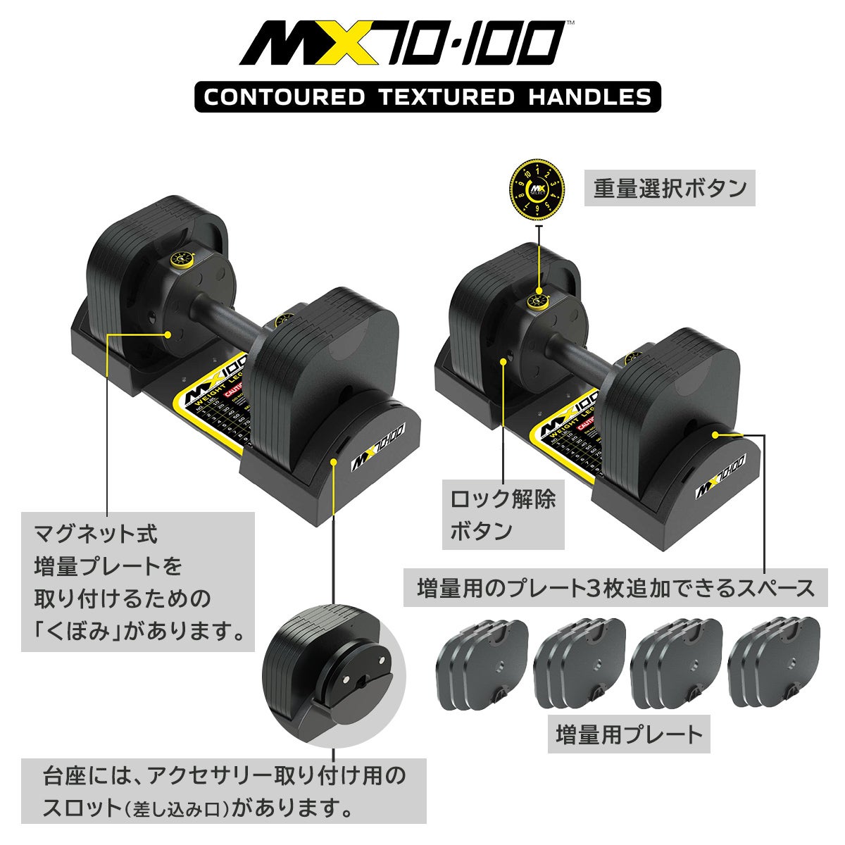 可変式ダンベル 32kg スチールハンドル 1台 【5.9kg～32.2kg | 約5kg