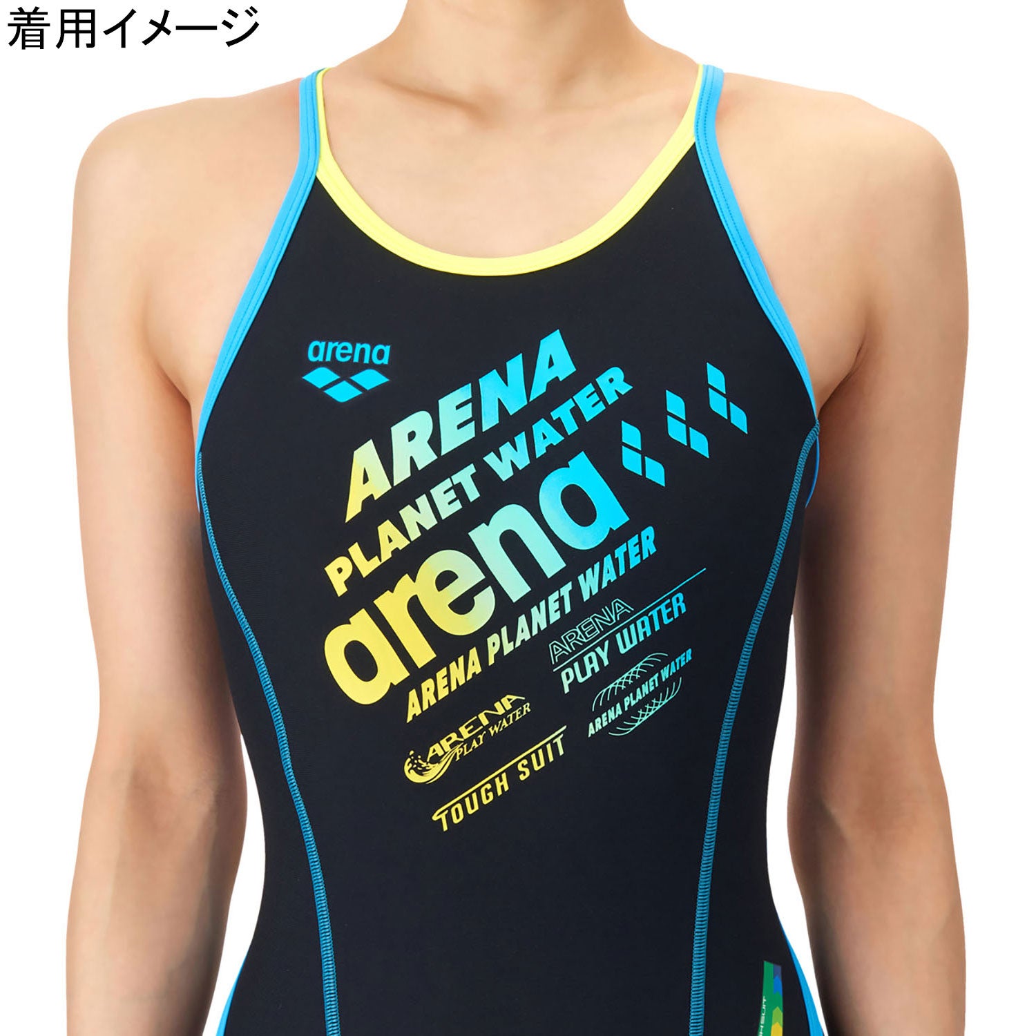 トレーニングワンピース レディース 競泳水着 ブラック×ブルー
