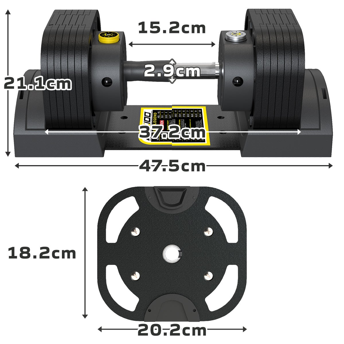 可変式ダンベル 32kg ラバーハンドル 2個セット 【5.9kg～32.2kg | 約