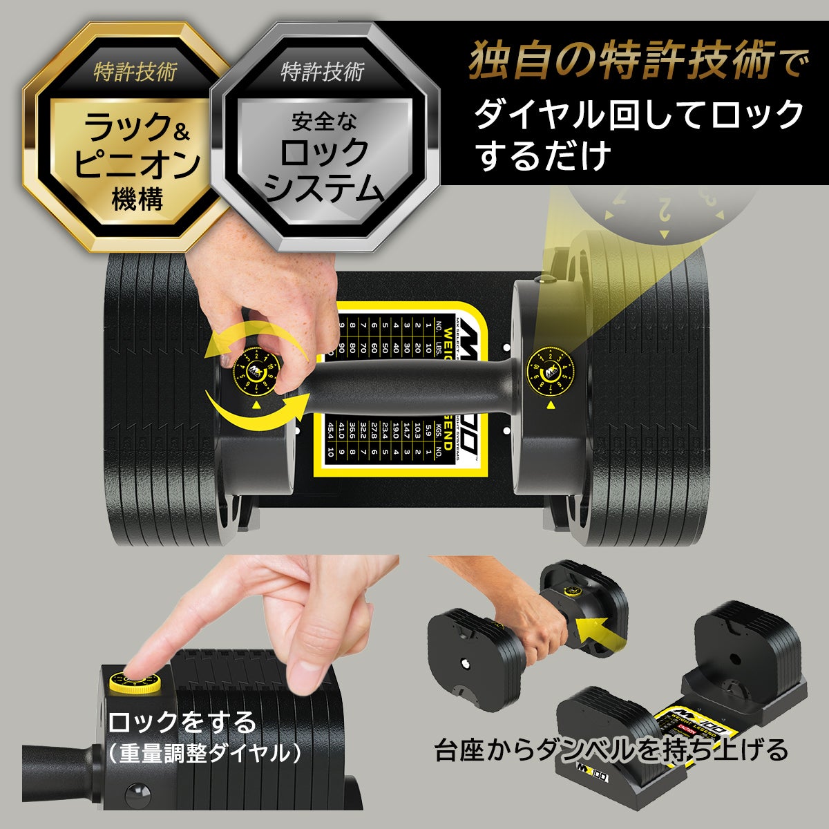 可変式ダンベル 32kg スチールハンドル 2個セット 【5.9kg～32.2kg