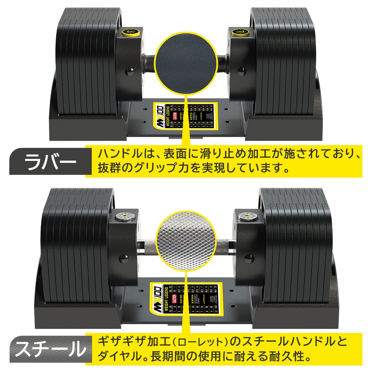 ダンベル、バーベルセット 可変式ダンベル 45kg ラバーハンドル 2個セット 【5.9kg～45.4kg | 約