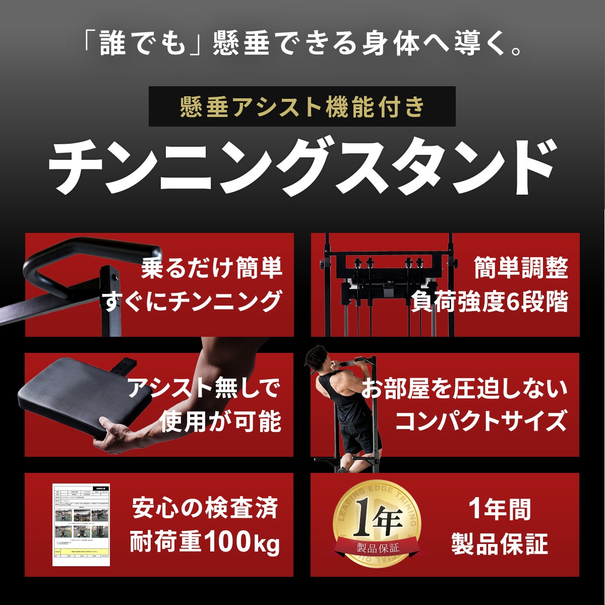 アシスト付チンニングスタンド 懸垂器具 ブラック LE-CSA200