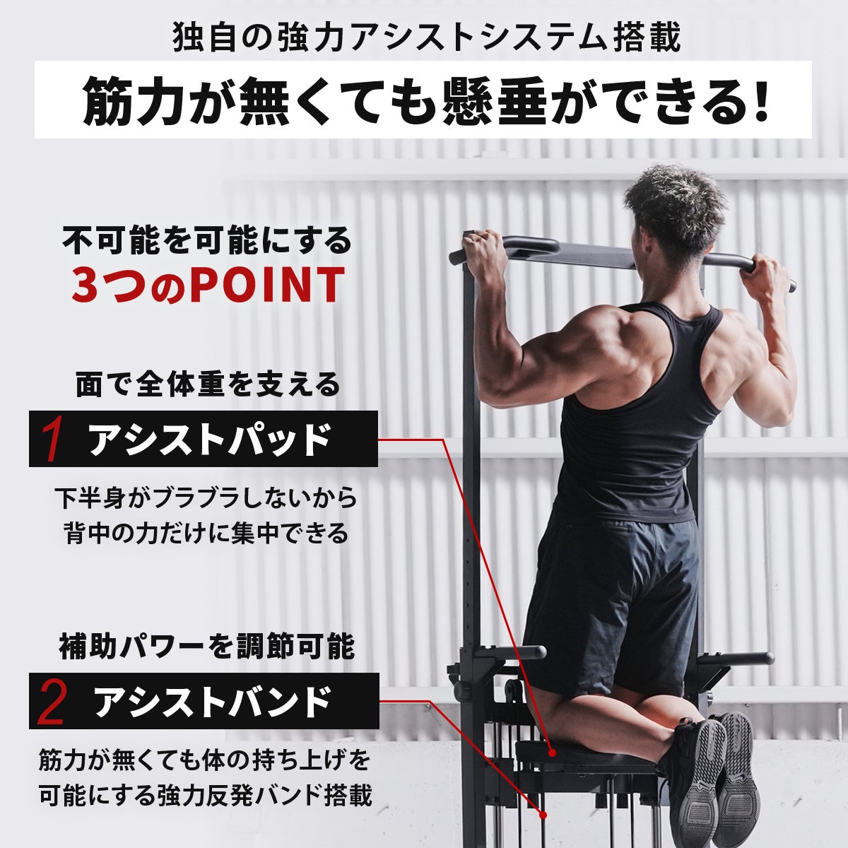 アシスト付チンニングスタンド 懸垂器具 ブラック LE-CSA200