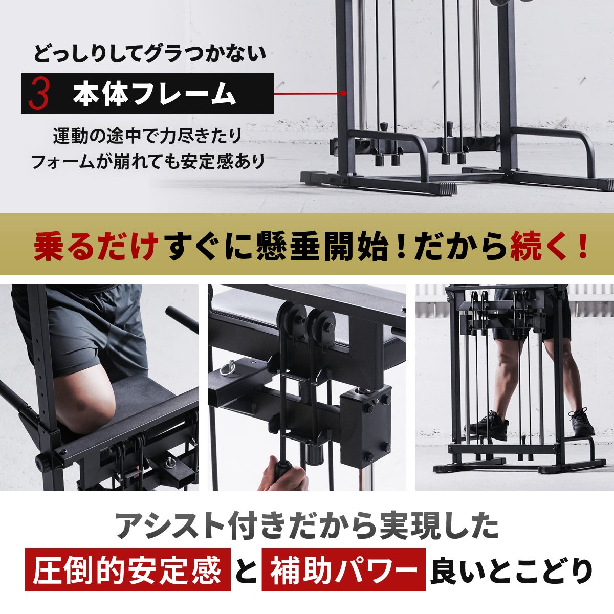 アシスト付チンニングスタンド 懸垂器具 ブラック LE-CSA200