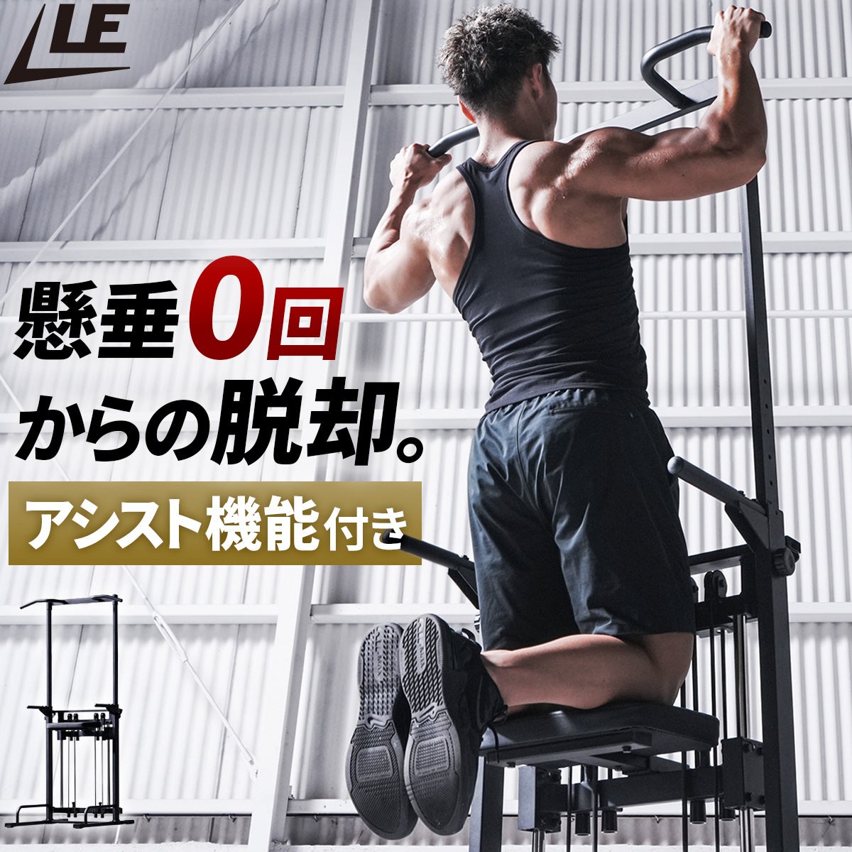 アシスト付チンニングスタンド 懸垂器具 ブラック LE-CSA200