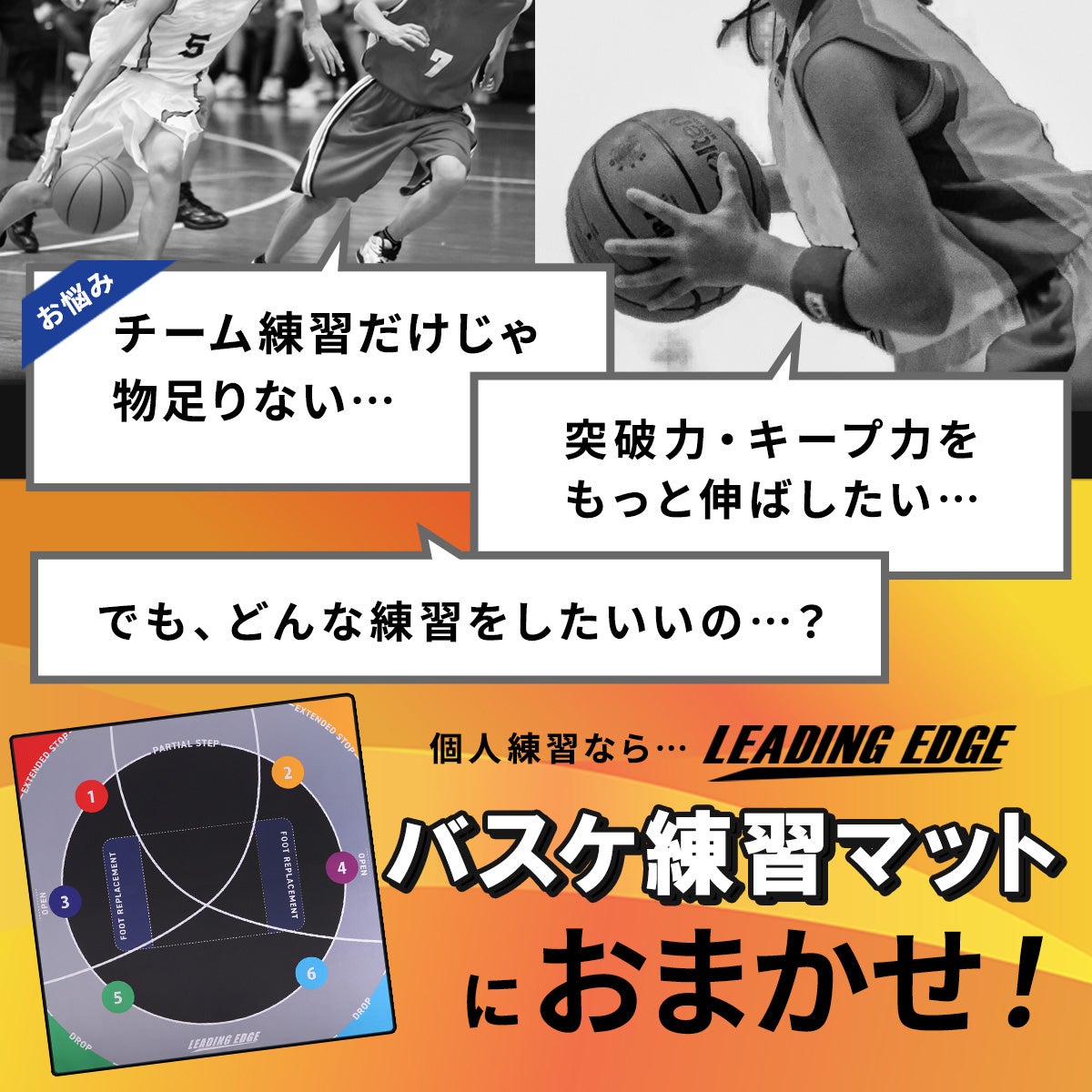 リーディングエッジ バスケ練習セット ドリブルマット＆家練球2点